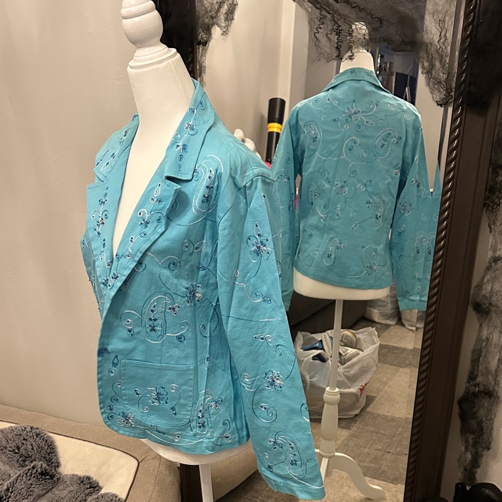 Stylish Blue Embroidered Jean Jacket